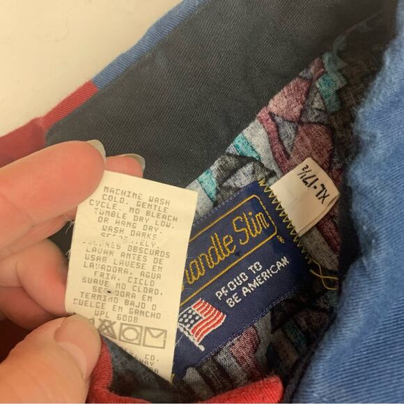 Panhandle Slim mens XL 17.5 western button down shirt Aztec long sleeve blue pur - Picture 5 of 10